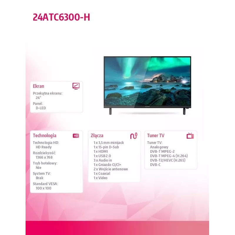 LED TV Allview 24ATC6300-H 24 col. HD Ready, juoda (atidaryta pakuotė)