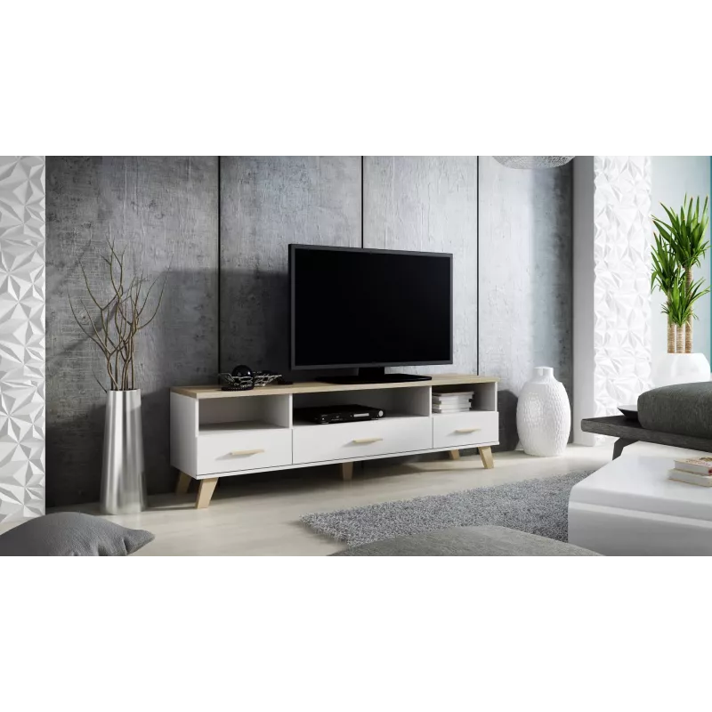 Cama RTV stand LOTTA 180cm Balta + sonoma oak