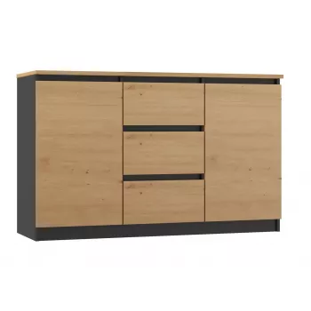 Komoda viršutinė dalis e-parduotuvė Topeshop 2D3S ANT/ART BA KPL — antracito ir ąžuolo, 3 stalčiai, medžio drožlių plokštės korpusas