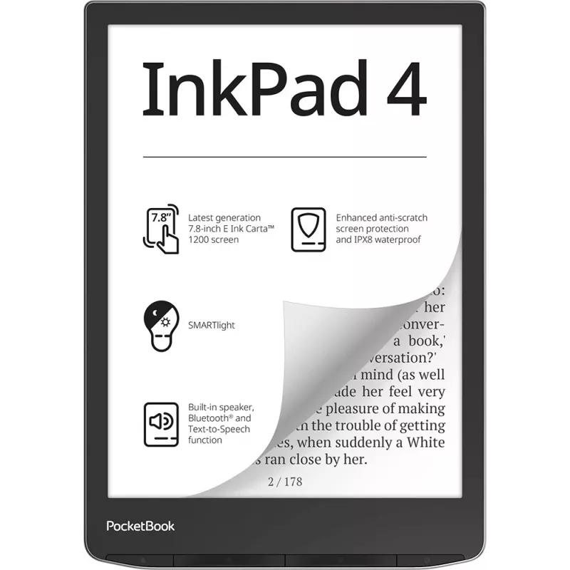 E. knygų skaityklė PocketBook InkPad 4 7,8 col. E Ink Carta, 32 GB, Wi‑Fi, juoda/sidabrinė