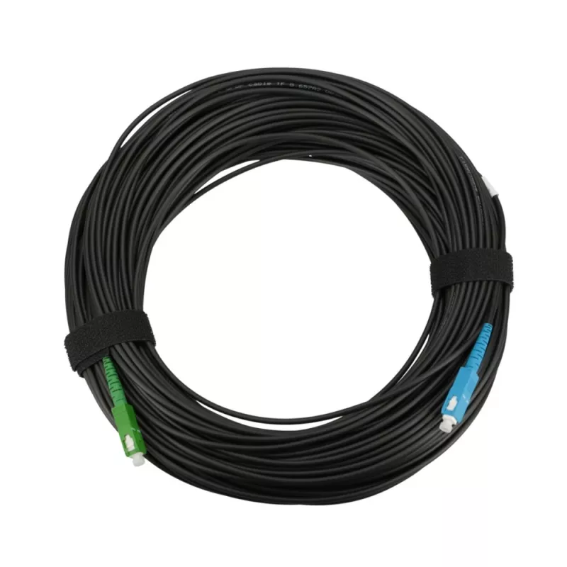 Šviesolaidinis komutacinis kabelis Extralink SC/APC–SC/UPC apvalus drop SM G.657.A2 40 m FTTH, simplex, juodas