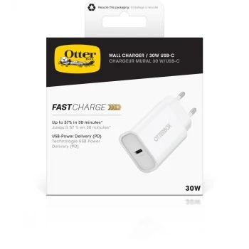 Sieninis įkroviklis OTTERBOX 30W USB-C PD Baltas — 30W galia, vienas USB‑C prievadas