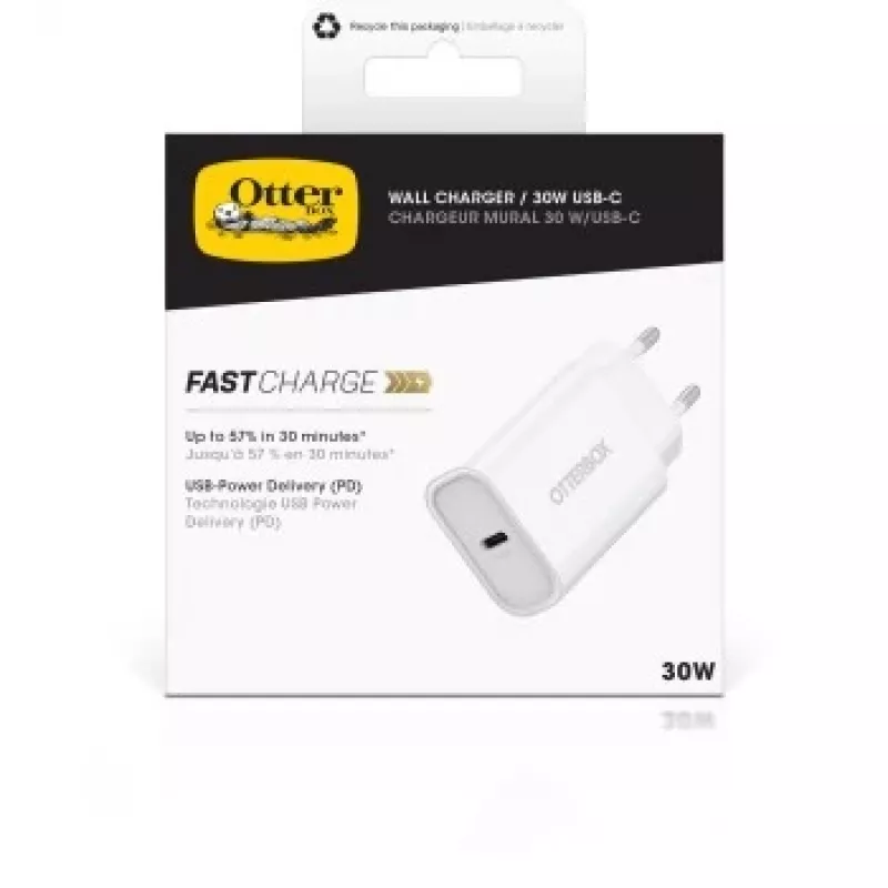 Sieninis įkroviklis OTTERBOX 30W USB-C PD Baltas — 30W galia, vienas USB‑C prievadas