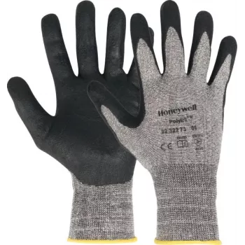 Darbo pirštinės Honeywell Polytril Air Comfort — juodos, medvilnė/Lycra/poliamidas, nitrilo danga, 7 dydis