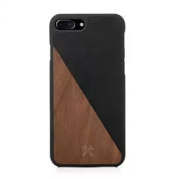 Apsauginis medinis ir odinis dėklas Woodcessories EcoSplit, skirtas iPhone 7 Plus / 8 Plus — Riešutmedžio juodas