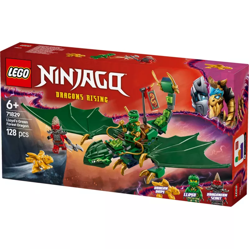 Konstravimo žaislų rinkinys LEGO NINJAGO 71829 Lloyd's Green Forest Dragon, 128 dalys, 2 minifigūrėlės, amžius 6+