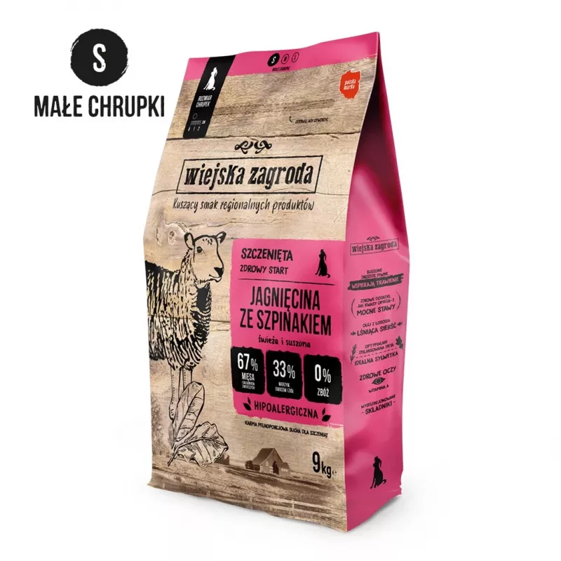 Rural Farm ėriena su špinatais S – sausas pašaras šuniukams – 9 kg