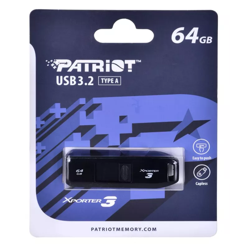USB atmintukas PATRIOT Xporter 64GB USB Type-A 3.2 Gen 1 (slankiojantis, juodas, 80 MB/s)
