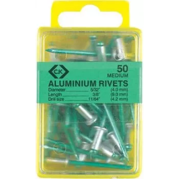 Kniedės c.k tools T3819A 612, aliumininė akloji kniedė 4,8×9 mm, pakuotėje 40 vnt.