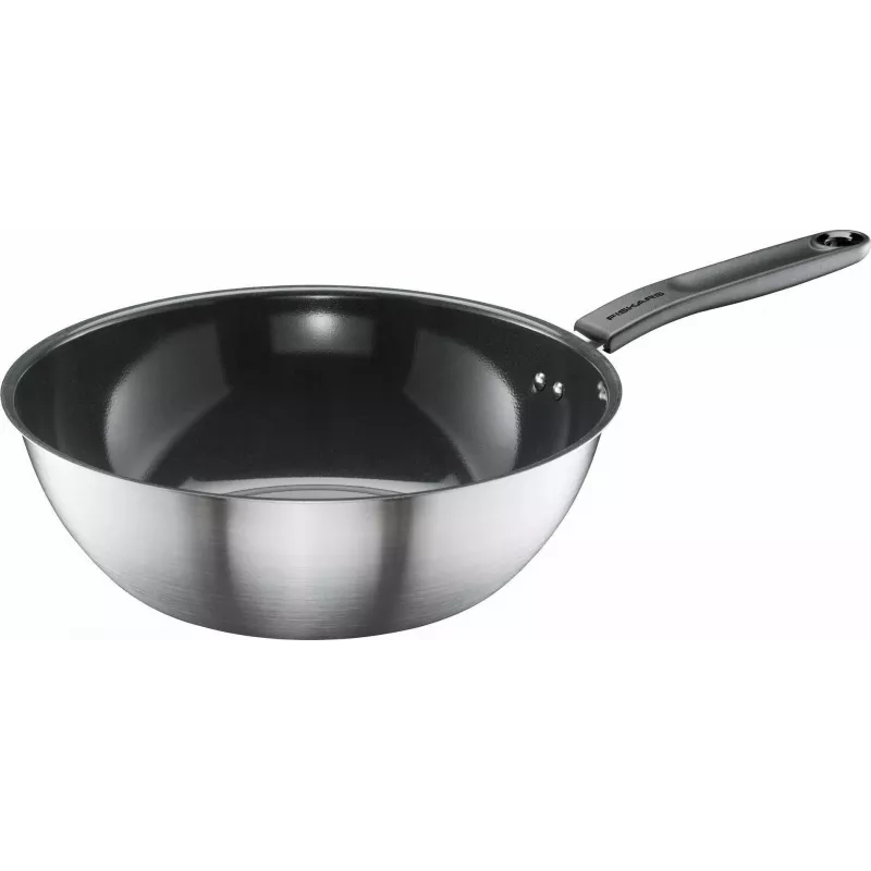 Wok Fiskars 28 cm su keramine danga, modelis 1072313, 28 cm skersmuo