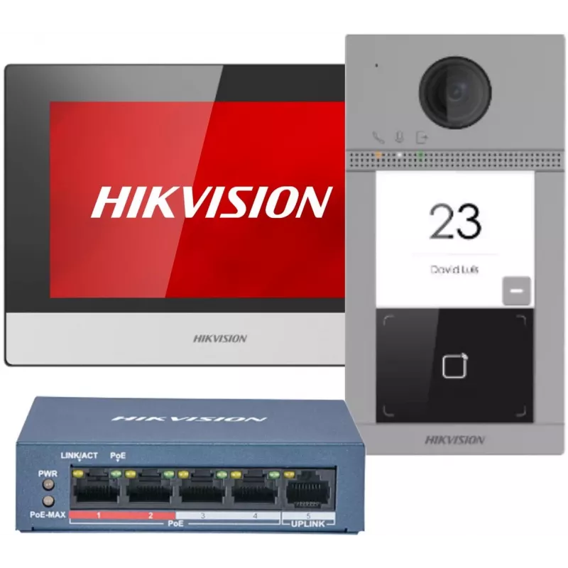 Hikvision DS-KIS604-S(C) vaizdo domofono sistema 2 MP 17,8 cm (7 inch) juoda, pilka, sidabrinė