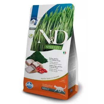 Sausas kačių ėdalas Farmina N&D Spirulina Herring 1,5 kg — be grūdų, 44% baltymų, 20% riebalų