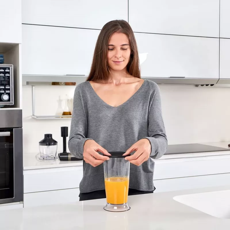 Panardinamas blenderis Juoda & Decker BXHBA1500E — 1500 W rankinis blenderis su nerūdijančio plieno kotu, 20 greičių, smulkintuvu, plaktuvėliu, pulsiniu režimu