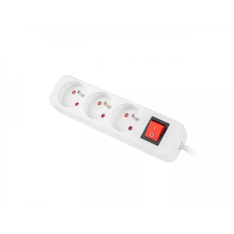 Maitinimo ilginamasis laidas LANBERG PS1-03E-0300-W — 3 m laidas, 3 Type E kintamosios srovės lizdai, balta, vidaus