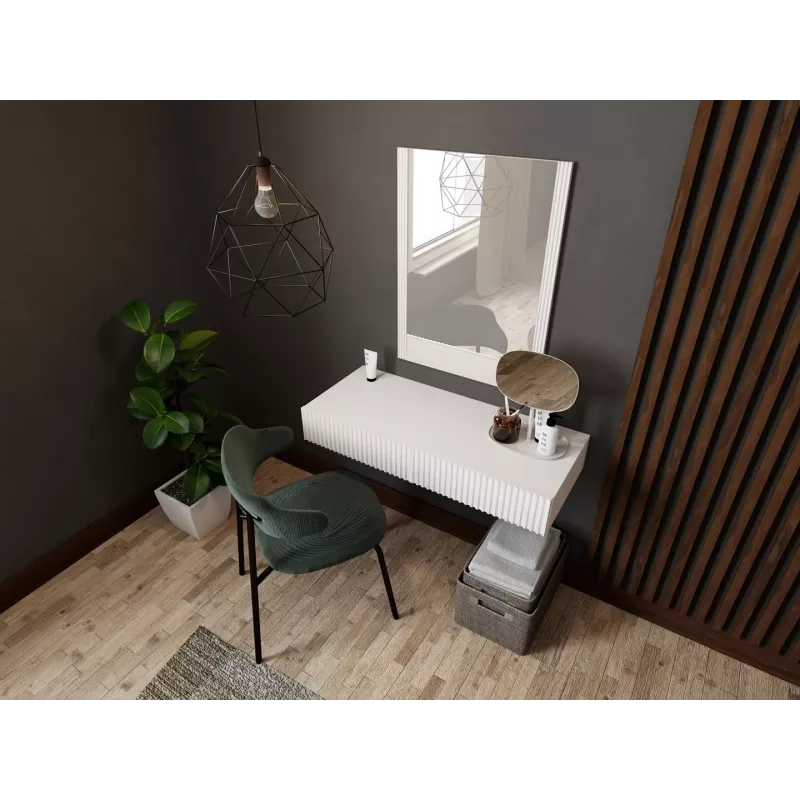 Tualetinis staliukas su veidrodžiu cama meble PAFOS 80×41,6×100 cm, baltas matinis, MDF rėmas, 1 stalčius