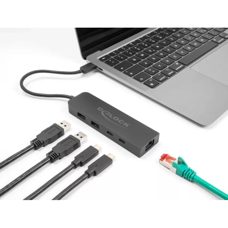 USB šakotuvas DeLOCK 10 Gbps su 2,5 Gigabit LAN ir PD 85 W