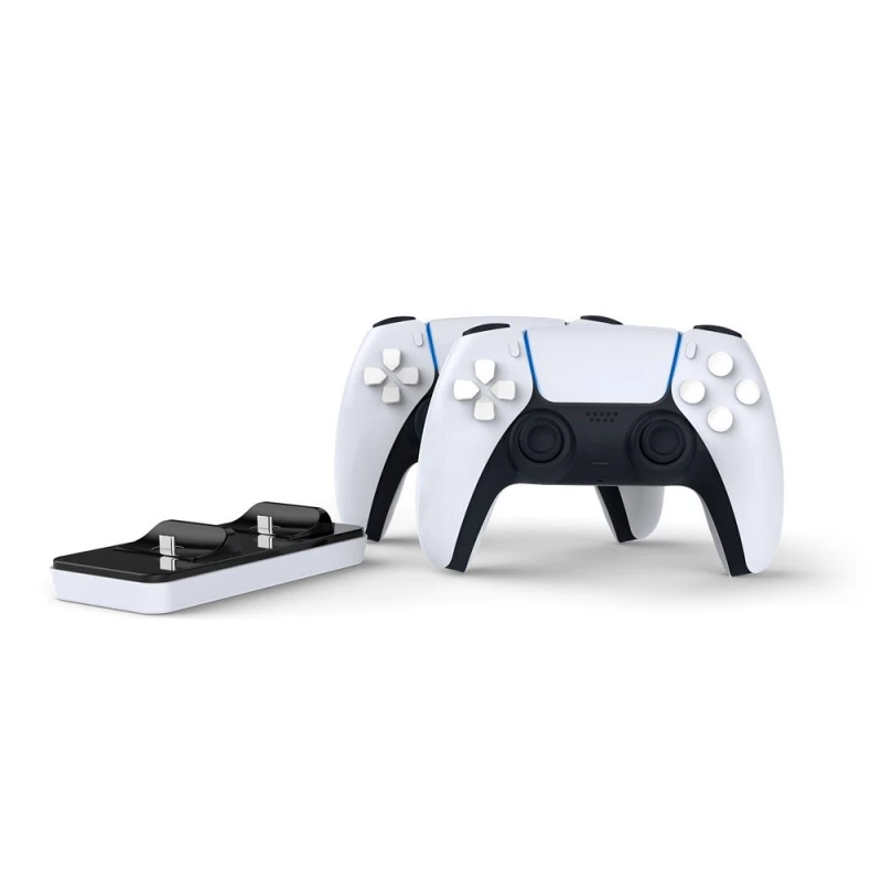 Įkrovimo stotelė SUBSONIC SA5608, skirta PlayStation 5 valdikliams, su dviem greito įkrovimo lizdais ir LED indikatoriais