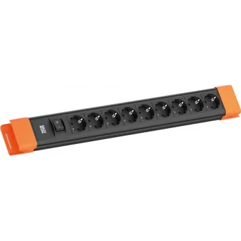 Maitinimo lizdų blokas Bachmann CONNECTUS su 9x CEE 7/3 lizdais, 1x jungikliu, 2,0 m kabeliu – juoda / oranžinė