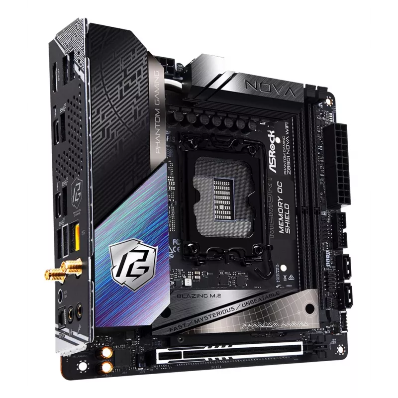 Pagrindinė plokštė ASRock Phantom Gaming Z890I Nova WiFi — Intel Z890, LGA 1851, Mini ITX, DDR5, 2x M.2, Wi‑Fi 6E/7, 5Gb LAN, Thunderbolt