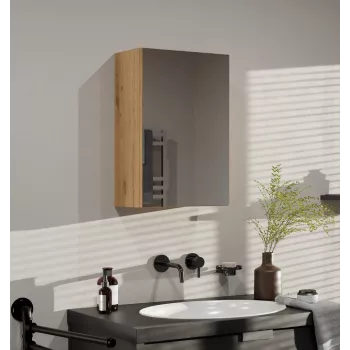 Vonios spintelė viršutinė e shop POLA 1DL ARTISAN — montuojama ant sienos, ąžuolo spalvos rėmas, 400×220×600 mm, 3 lentynos