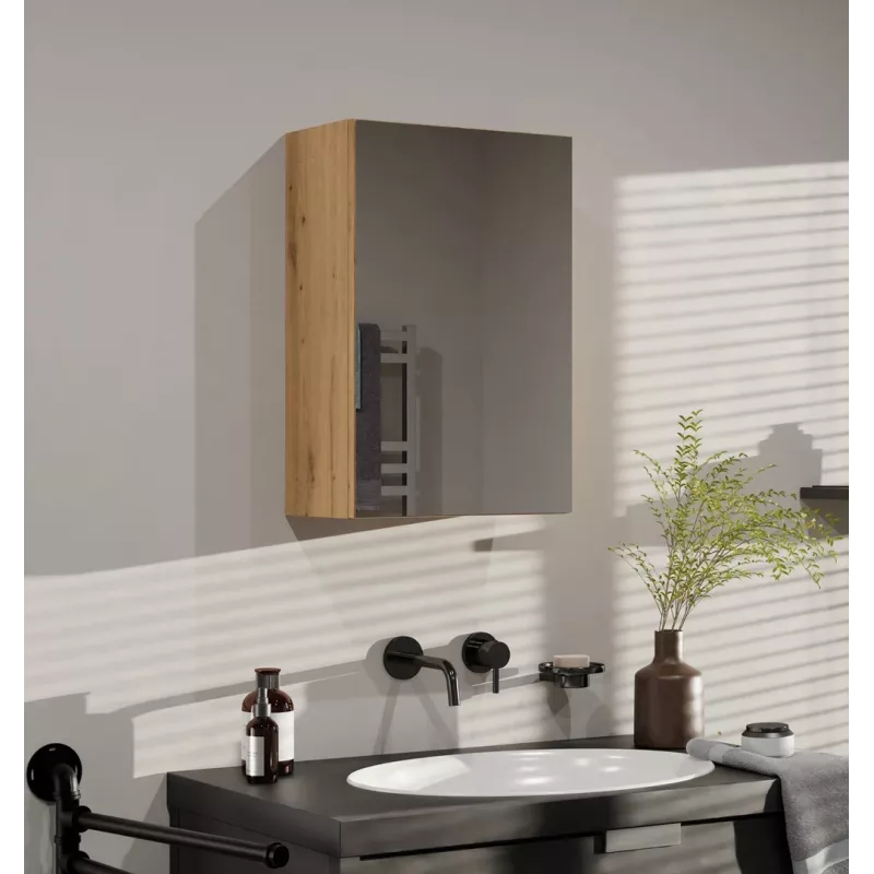 Vonios spintelė viršutinė e shop POLA 1DL ARTISAN — montuojama ant sienos, ąžuolo spalvos rėmas, 400×220×600 mm, 3 lentynos