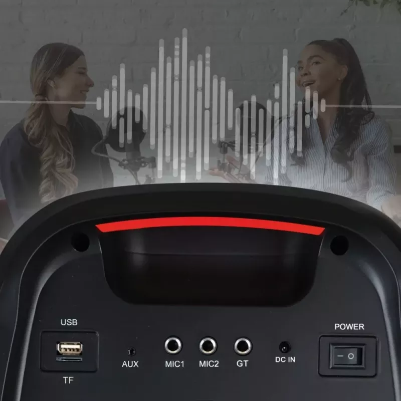 Nešiojama kolonėlė MANTA ATTIS SPK0802 120 W, Bluetooth, laidinis įvestis, įkraunama, FM, LED lemputės