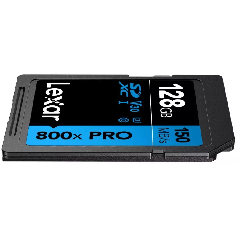 SDXC atminties kortelė Lexar 128GB UHS-I 800xPRO Class 10 U3 V30 — 150 MB/s skaitymo, 45 MB/s rašymo greitis, juoda