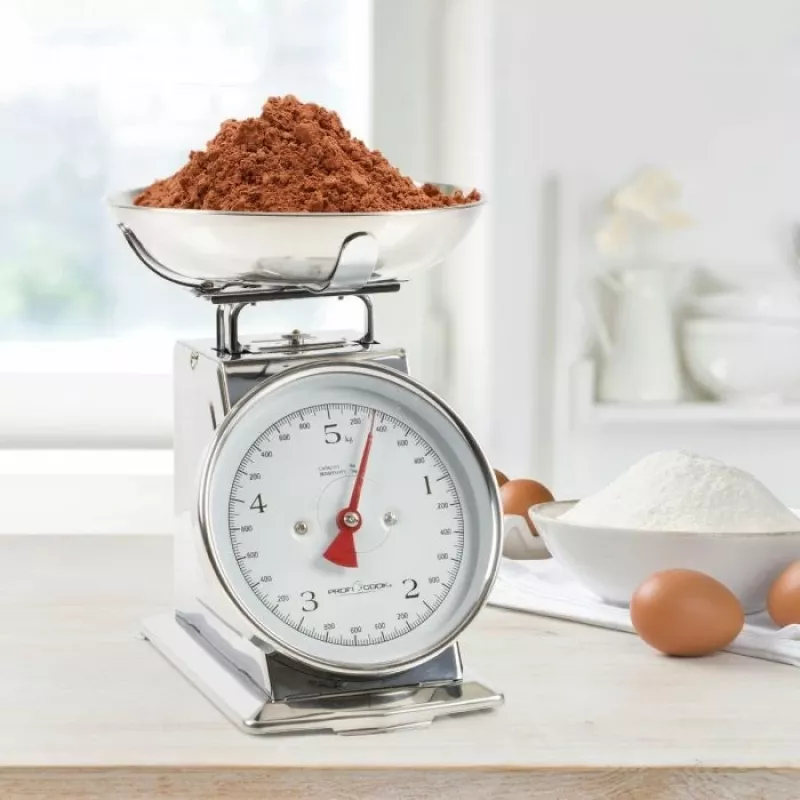 Mechaninė virtuvinė svarstyklė ProfiCook PC-KW 1247 — nerūdijantis plienas, 5 kg talpa, 1 L dubuo, taros funkcija