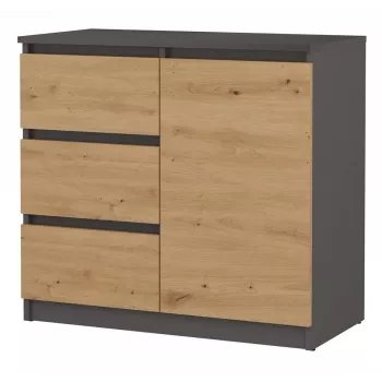 Komoda Topeshop 1D3S 80×40×75 cm, antracito ąžuolo amatininko matinė