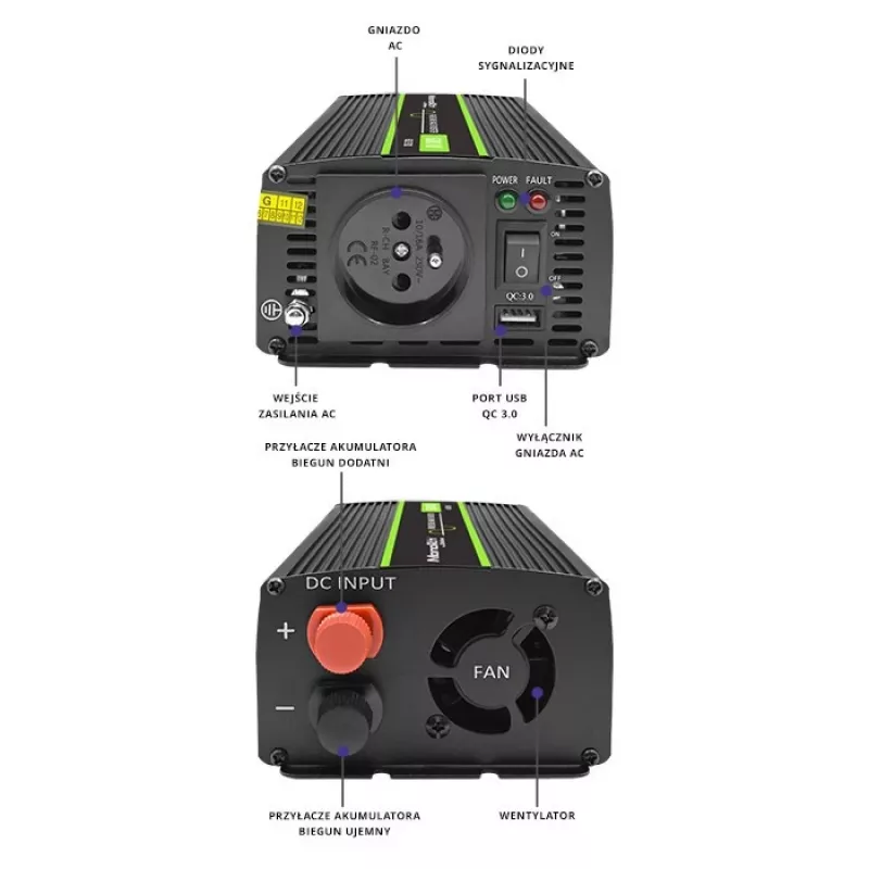 Qoltec Monolith maitinimo adapteris automobiliniam naudojimui 600 W juodas