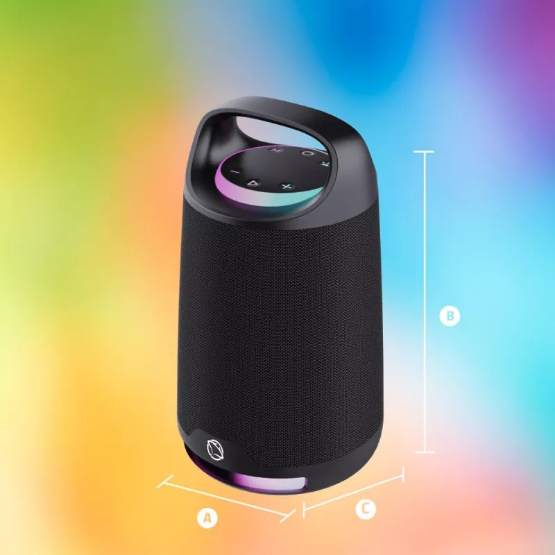 Nešiojamas garsiakalbis MANTA SPK330B Otus — Bluetooth, Karaoke, TWS, SUPERBASS, MIC, USB-C (19×19×33,2 cm)