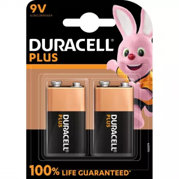Baterija Duracell Plus 9V (MN1604) — 2 vnt. pakuotė, 0,102 kg bendras svoris
