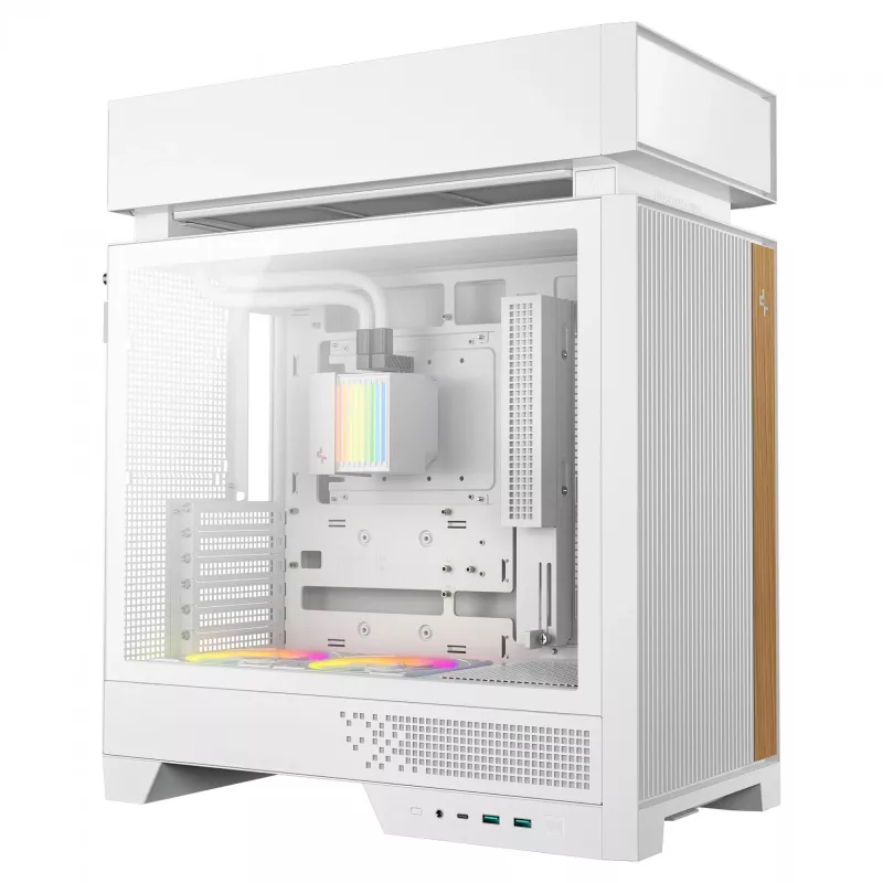 Stalinio kompiuterio korpusas DeepCool CL6600 WH — baltas, palaiko ATX/PS2/SFX/SFX-L maitinimo blokus, 140 mm priekyje, 120/140 mm viršuje/gale, 2,5 colio ir 3,5 colio diskus
