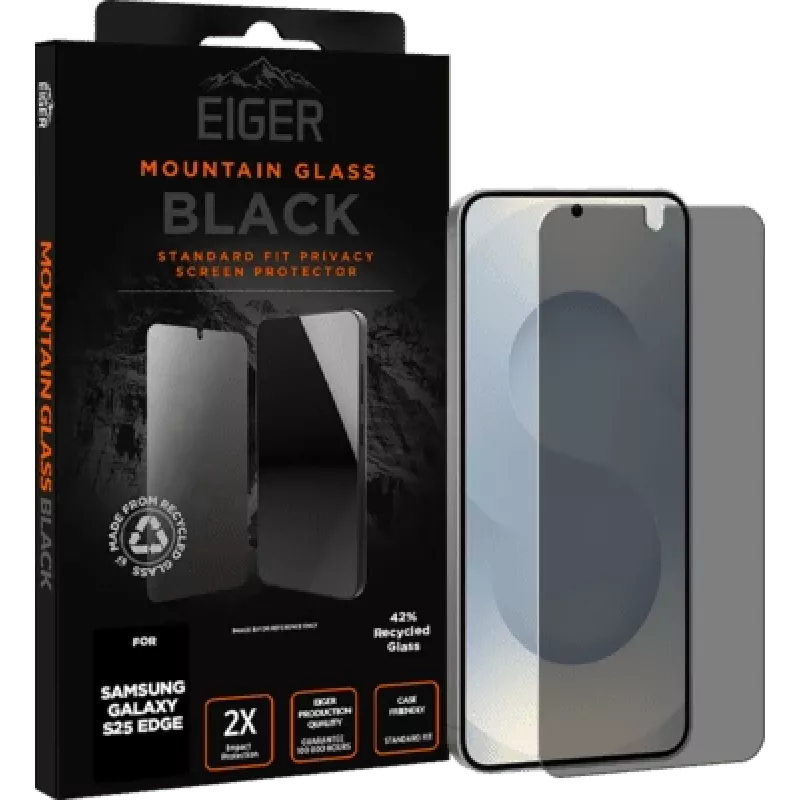 Eiger telefono dėklas Galaxy S25 Edge — SP Mountain Juoda privatumo, patvarus dizainas