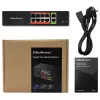 Tinklo komutatorius QOLTEC FAST Ethernet PoE 8xRJ45 su 2xRJ45 aukštyninio ryšio prievadais (modelis 52290)