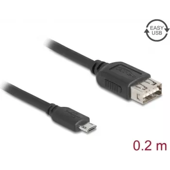 USB 2.0 laidas DELOCK 81516 — Micro‑USB B į USB A, 0.2 m, juodas, paauksuoti kontaktai