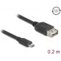 USB 2.0 laidas DELOCK 81516 — Micro‑USB B į USB A, 0.2 m, juodas, paauksuoti kontaktai