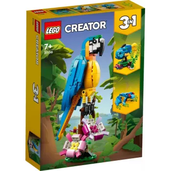 LEGO konstravimo rinkinys Egzotiška papūga 31136 — Creator parodomasis modelis, 253 dalys, 220×120×110 mm