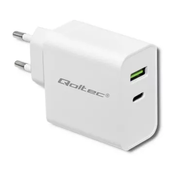 Qoltec 51718 įkroviklis | 45W | 5-20V | 2.4-3A | USB type C PD | USB | Balta