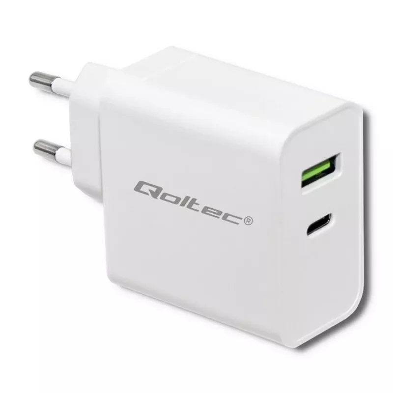 Qoltec 51718 įkroviklis | 45W | 5-20V | 2.4-3A | USB type C PD | USB | Balta