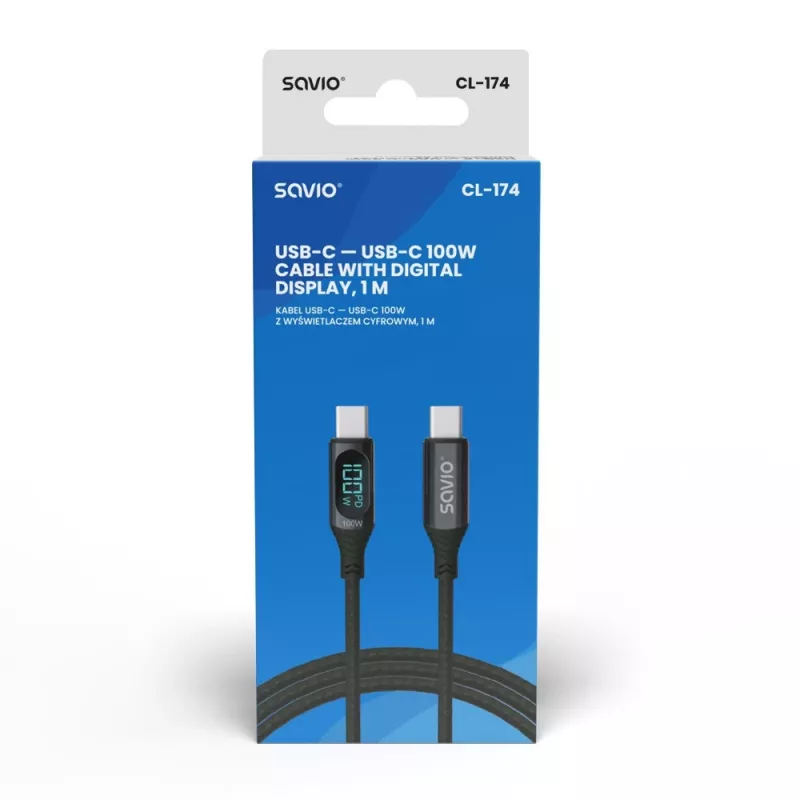 „Savio“ USB-C – USB-C laidas CL-174 1 m juodas USB 3.2 Gen 1