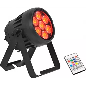 LED PAR šviestuvas EUROLITE AKKU IP PAR 7 QCL CRMX MK2 — maitinamas baterijomis RGBW apšvietimo prietaisas su QCL šviesos diodais ir CRMX