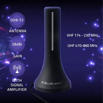 Televizijos antena QOLTEC TV DVB-T/T2 Qoltec (vidaus/lauko) modelis 57065