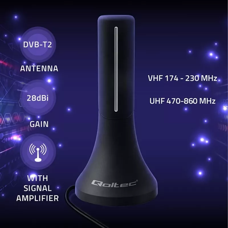 Televizijos antena QOLTEC TV DVB-T/T2 Qoltec (vidaus/lauko) modelis 57065