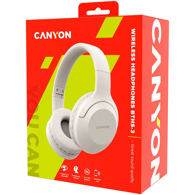 Canyon Bluetooth ausinės BTHS-3, ant ausų/stereo/BT5.1, smėlio spalvos, mažmeninė prekyba (CNS-CBTHS3BE)