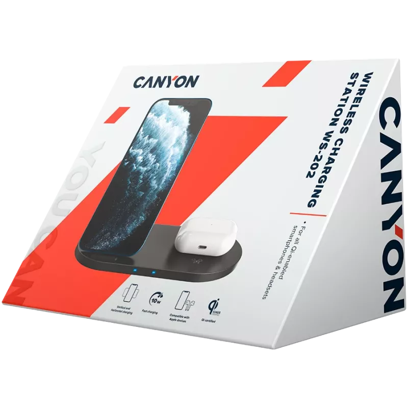 Belaidis įkroviklis 2in1 QI 10W/USB-C/LED juodas