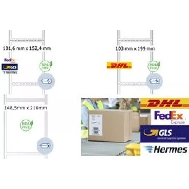 Siuntimo etiketės Herma 58301 perforuotos 103 x 199 mm, pakuotė (perforuoti lapai)