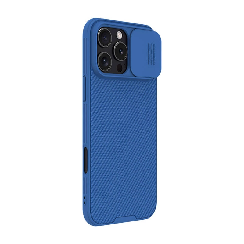 Apsauginis telefono dėklas Nillkin CamShield Pro, skirtas iPhone 16 Pro Max, mėlynas, slankiojanti kameros danga