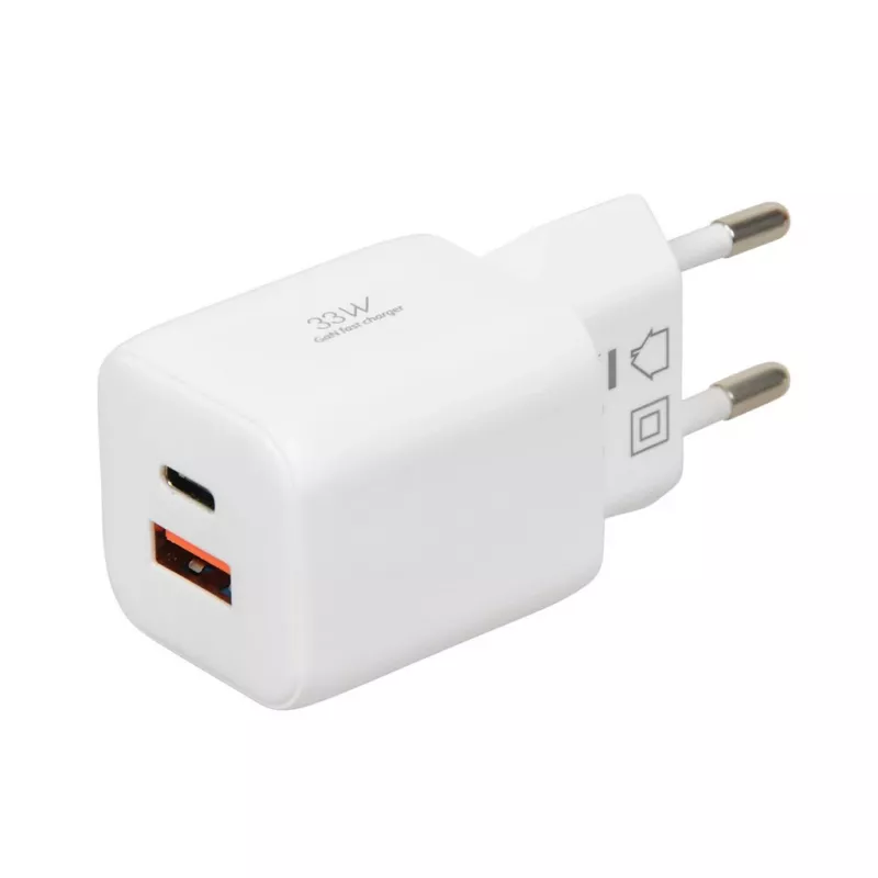 USB įkroviklis IBOX ILUC42W 42W (maks. 33W), 1×USB-C PD3.0, 1×USB-A QC3.0, 100–240V, baltas