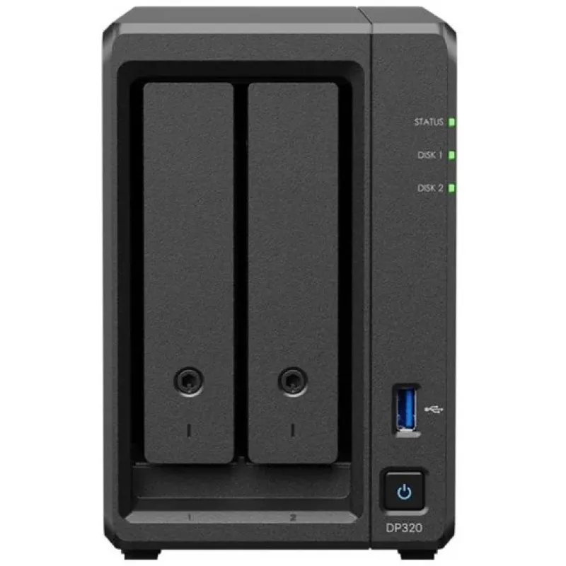 NAS saugojimo serveris SYNOLOGY DP320 Stalinis R1600, 8 GB RAM, 16 TB, 2 diskų, palaiko HDD, RAID, juoda